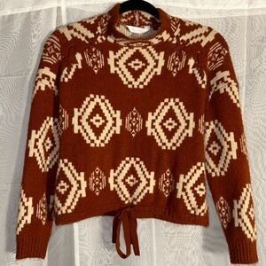 M - Turtle Neck Sweater - Terracotta and Cream Western Print